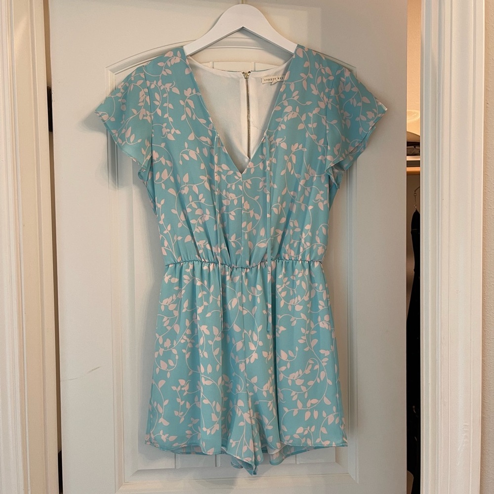 Copper key blue floral romper
